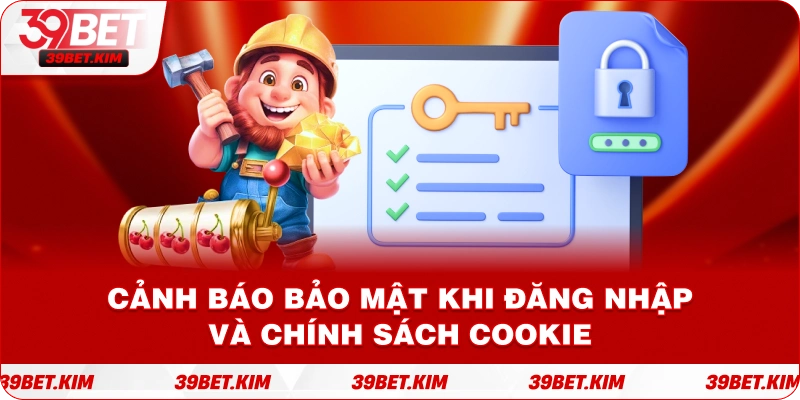 Minh họa cảnh báo bảo mật khi đăng nhập và Chính sách cookie