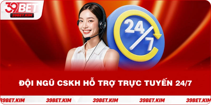Hình ảnh đội ngũ CSKH đang hỗ trợ trực tuyến, có logo 24/7